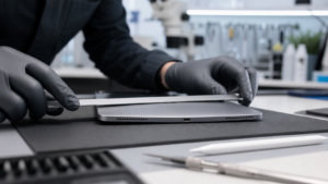 Eğilmiş iPad kasasında dokunmatik ve Apple Pencil sorunu için profesyonel servis kontrolü