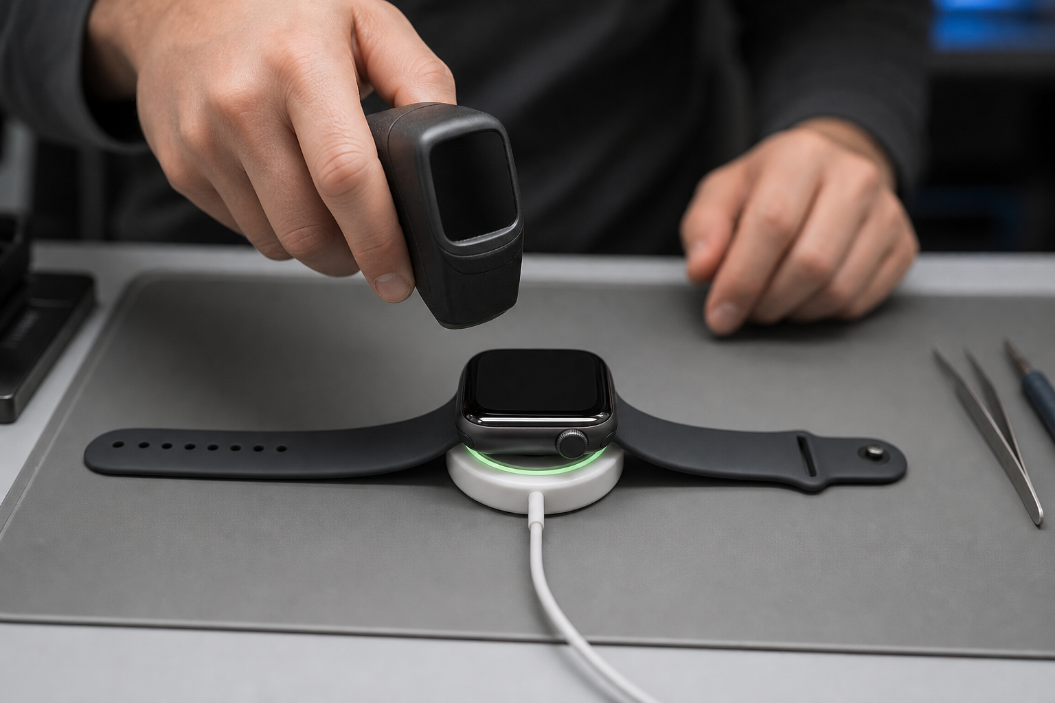 Apple Watch cihazının şarj pedi üzerinde güvenli biçimde kontrol edilmesi