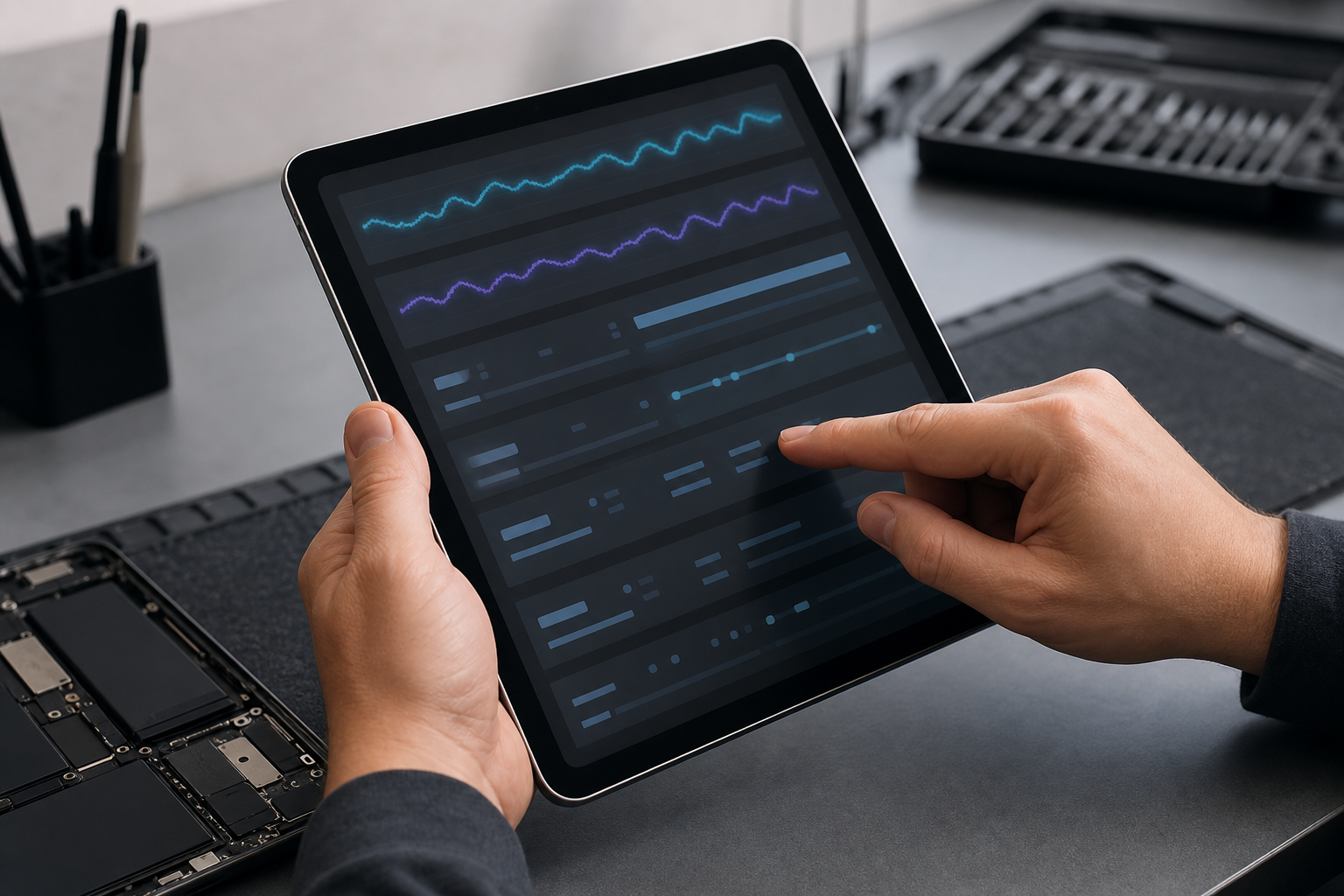 iPad analiz verilerindeki panic-full kaydını güvenli biçimde inceleyen kullanıcı