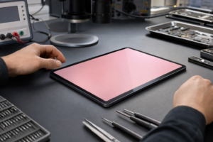 Masada kendiliğinden yeniden başlayan iPad’i inceleyen özel teknik servis uzmanı