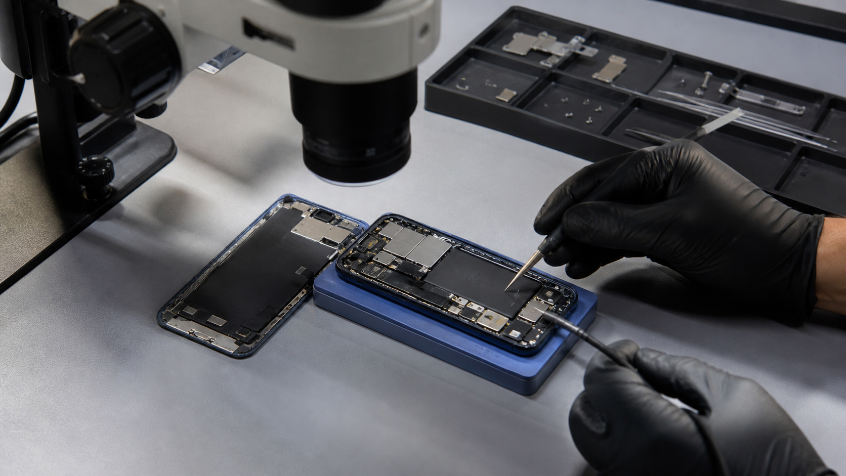 iPhone 13 Mini pil hücresi, pil bağlantısı ve güç yönetimi diagnostik kontrolü