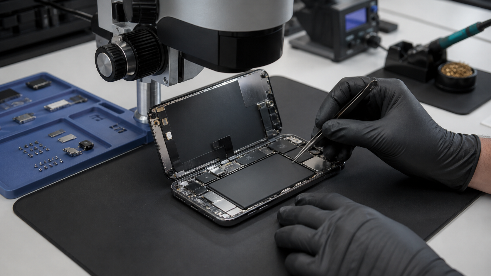iPhone 14 Pro Max şarj portu, flex kablo, pil ve şarj yönetimi devresi diagnostik kontrolü