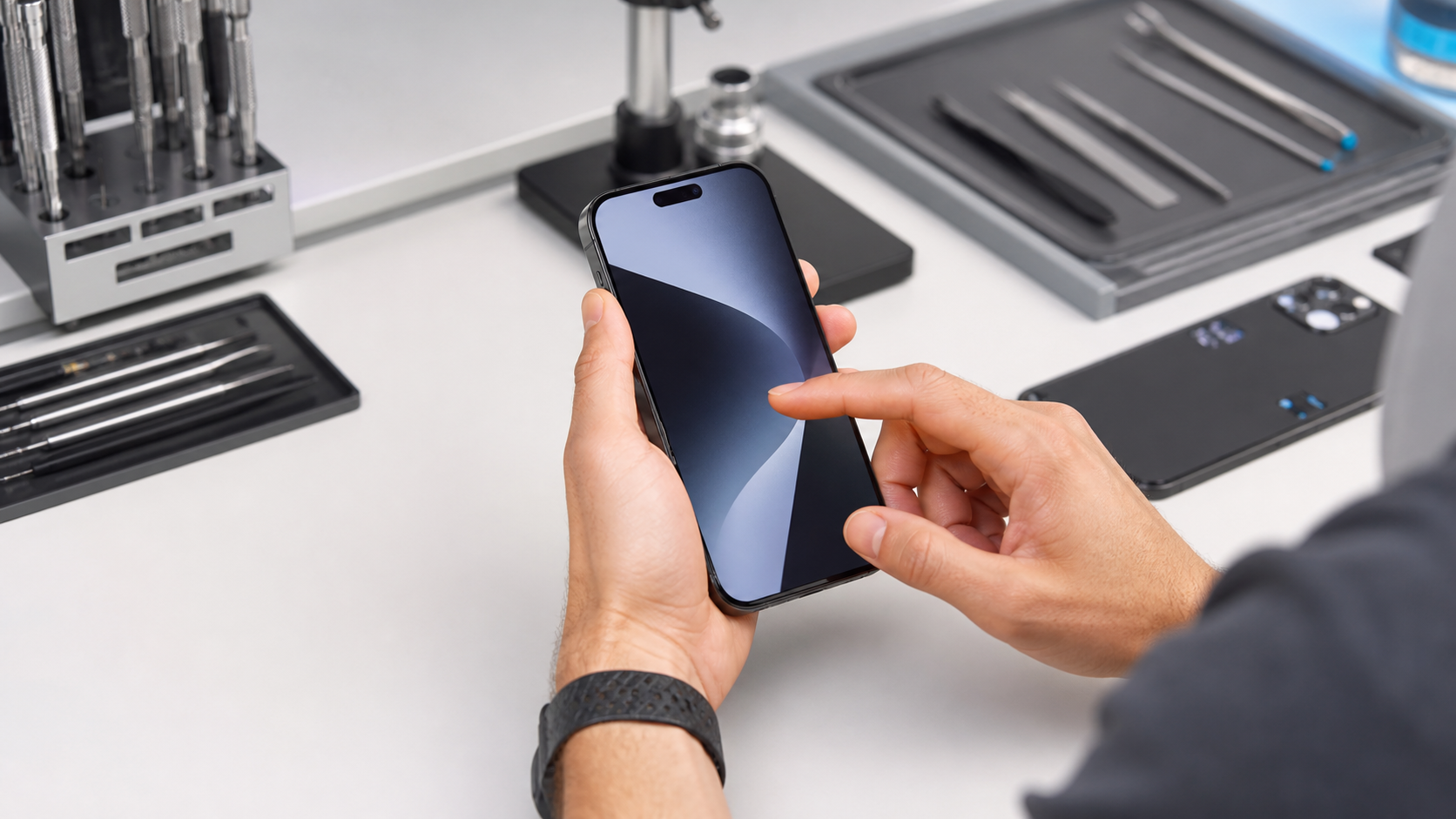 iPhone 15 Pro Max kasa ve arka cam onarımı sonrası kalite kontrol