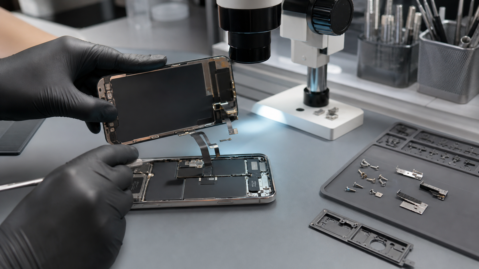 iPhone 17 Pro Max ekran modülü, ekran konnektörleri ve görüntü devresi diagnostik kontrolü