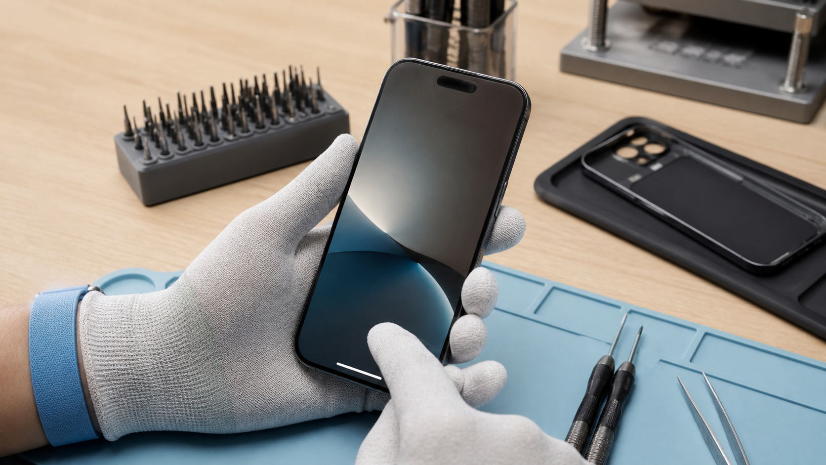 iPhone 17 Pro Max ekran kasadan ayrılması tamiri sonrası kalite kontrol