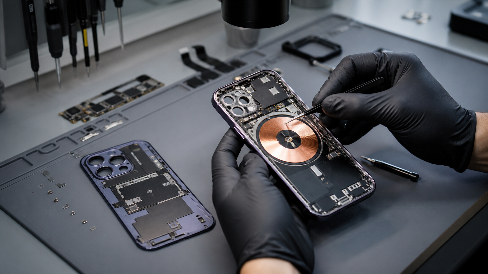 iPhone 18 arka cam, orta kasa, kablosuz şarj bobini ve iç bileşen hizası diagnostik kontrolü