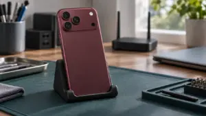 Kablosuz ağ yönelticisi bulunan servis ortamında burgonya iPhone 18 Pro Max tasarımlı telefon