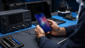Apple logosunda kalan iPhone için veri öncelikli bootloop teşhisi yapan Fppro teknisyeni