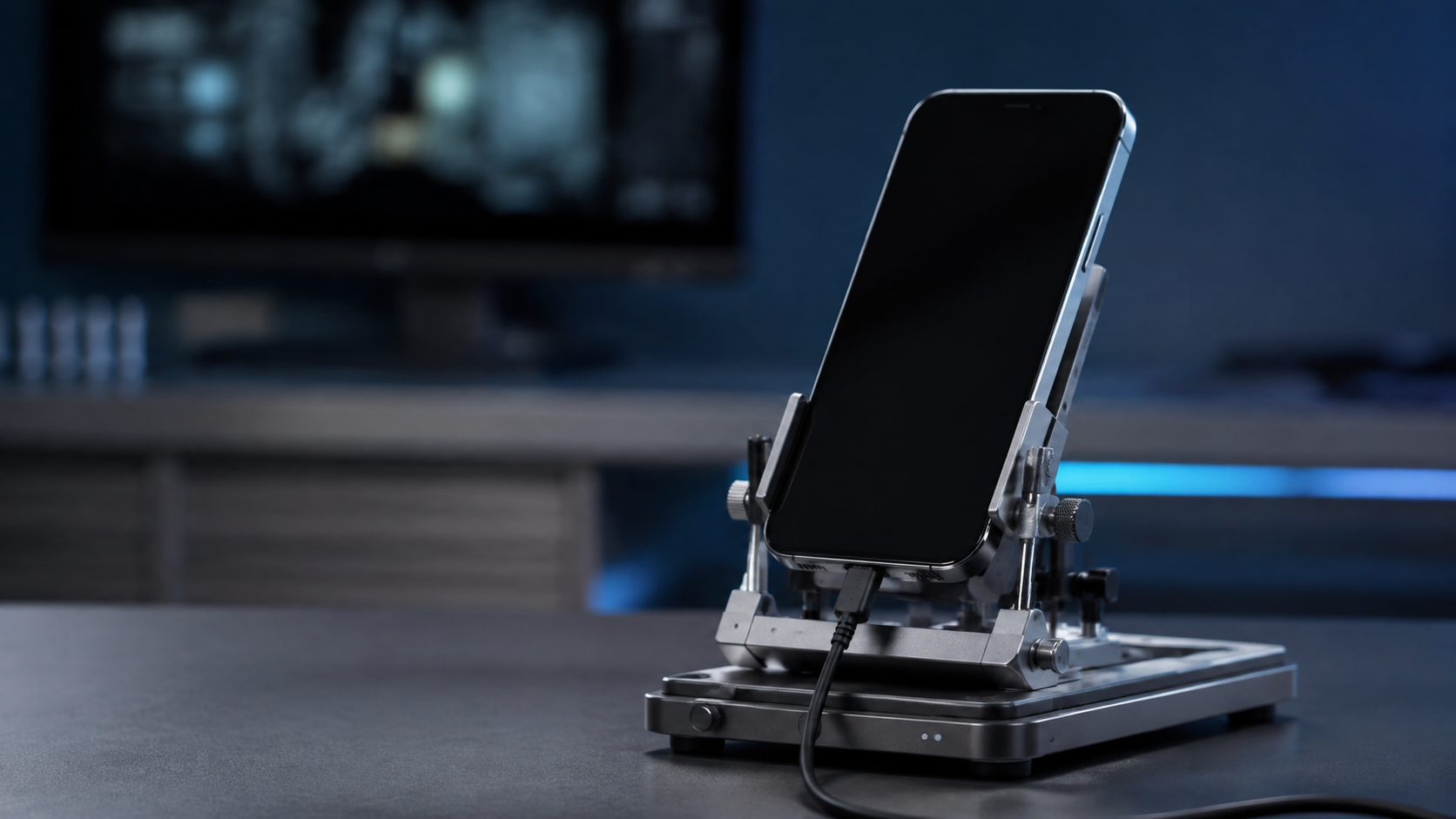 iPhone onarım sonrası yazılım doğrulaması temiz ve profesyonel tanılama istasyonunda yapılıyor.