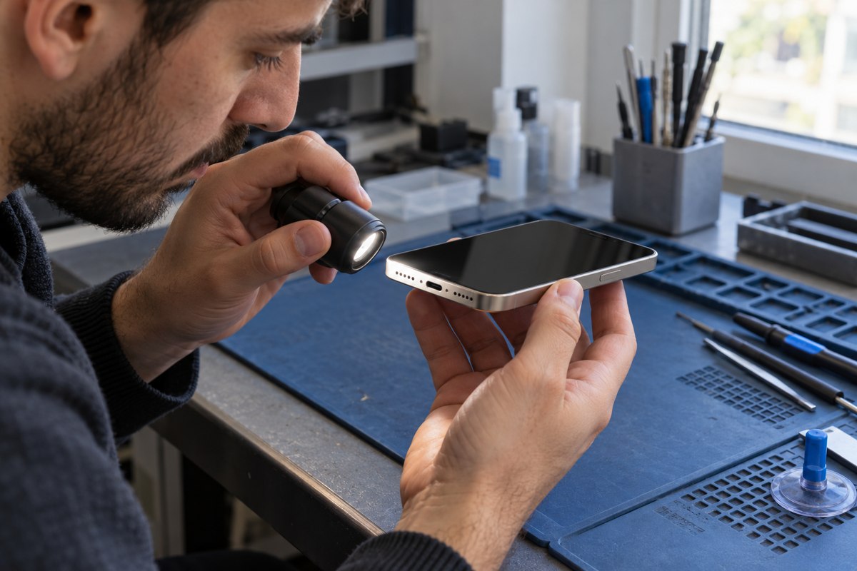 iPhone 15 için bağlantı noktasının dıştan kontrolü — temsili atölye görseli