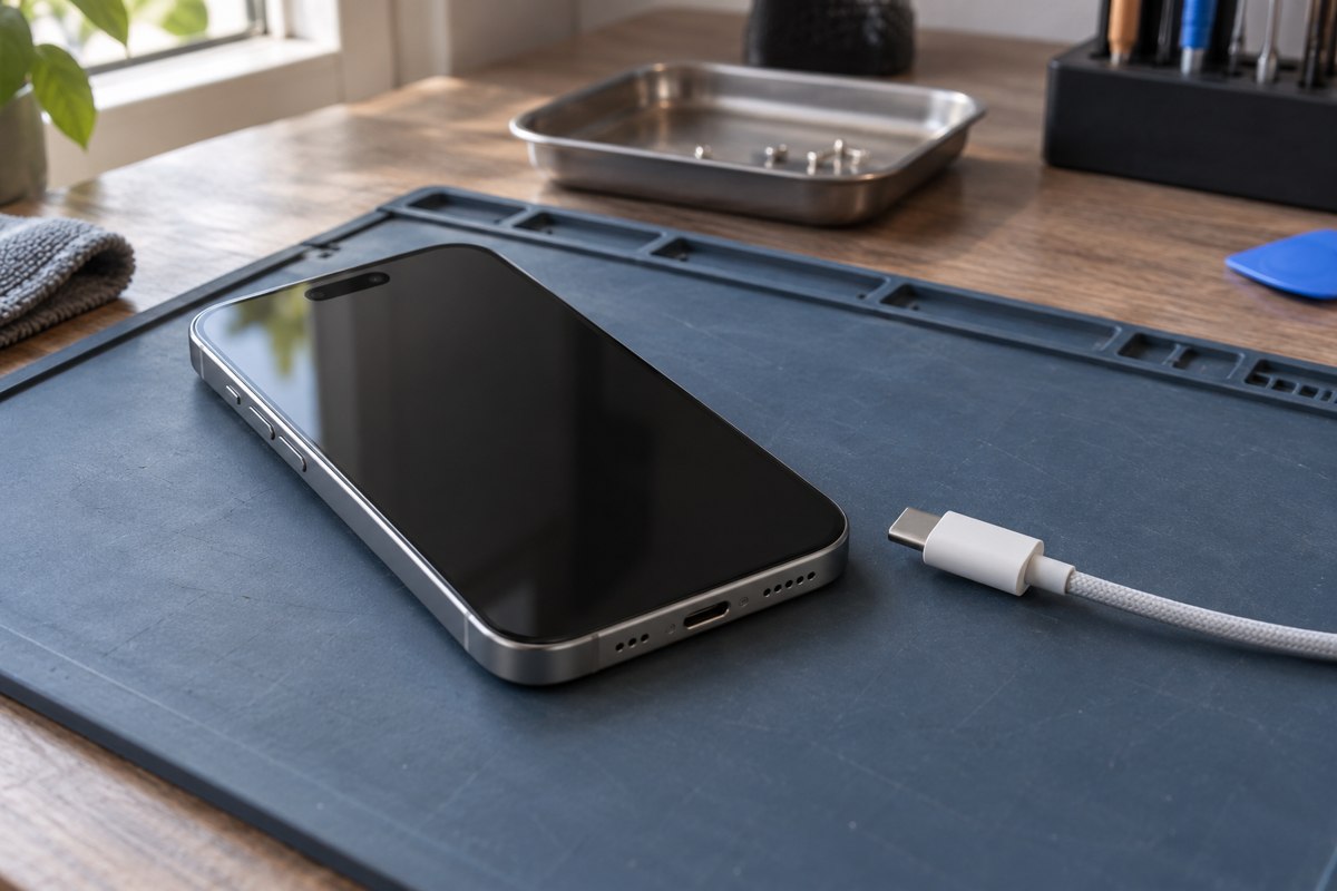 iPhone 15 için kablo ve adaptörün karşılaştırılması — temsili atölye görseli