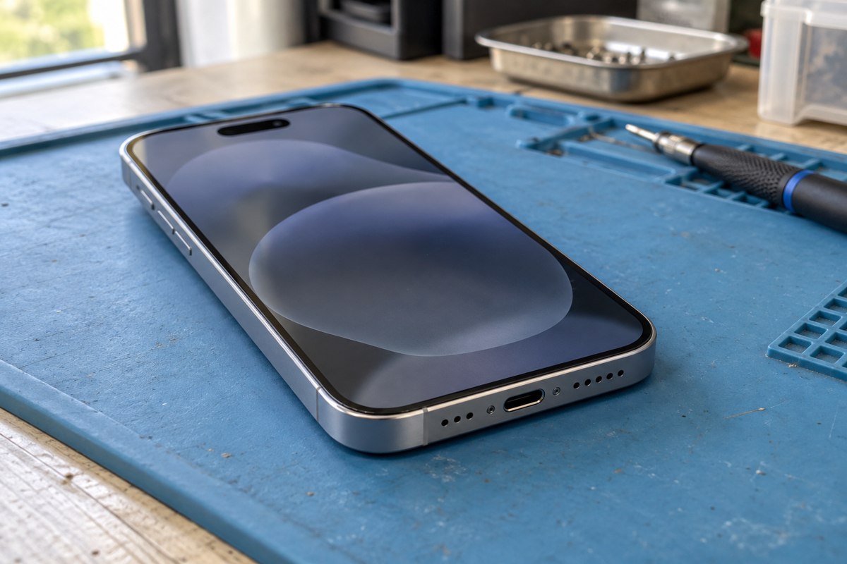 iPhone 15 için usb-c bağlantısının dıştan kontrolü — temsili atölye görseli