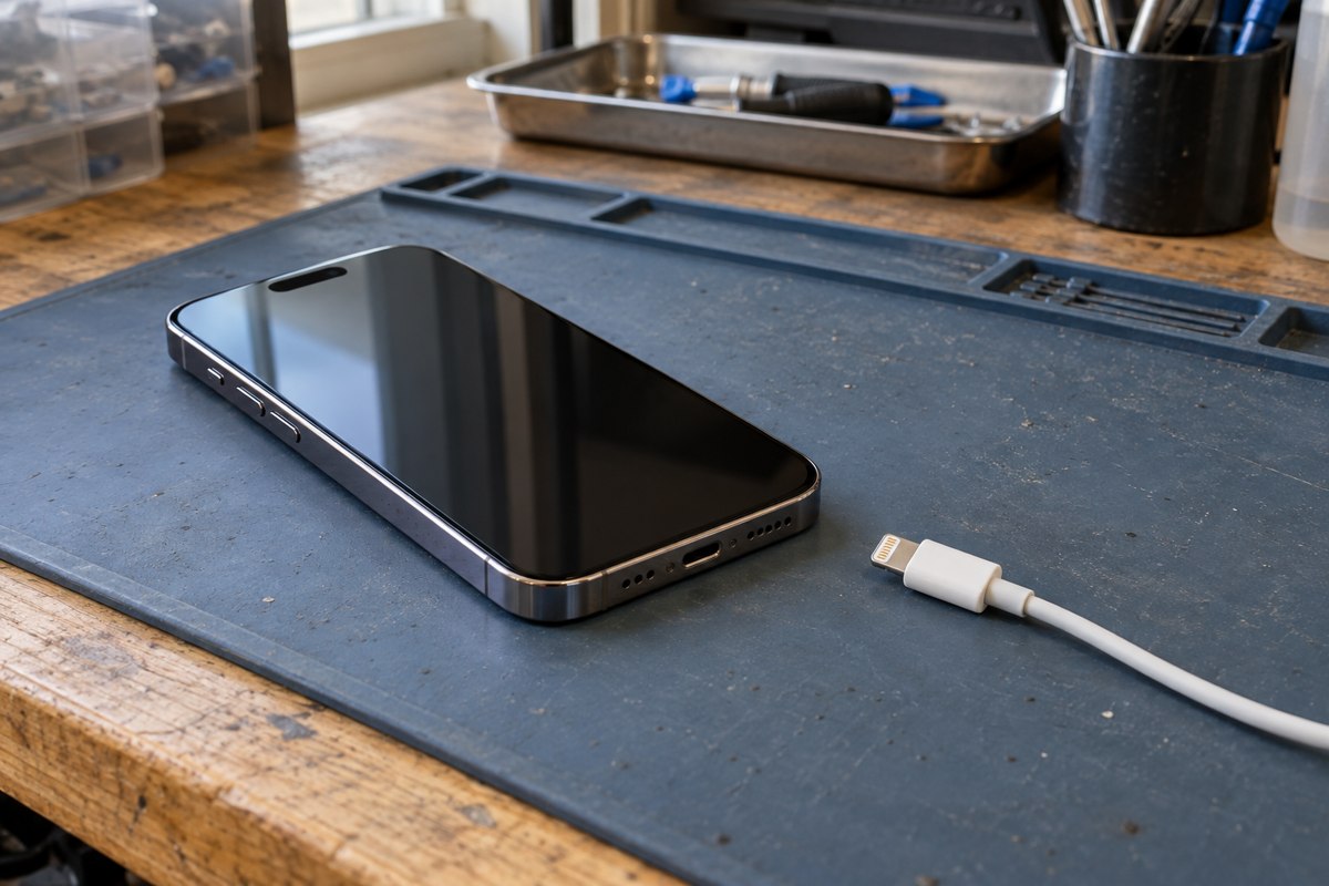 iPhone 14 Pro için ekran ve güç şikâyetinin ayrılması — temsili atölye görseli