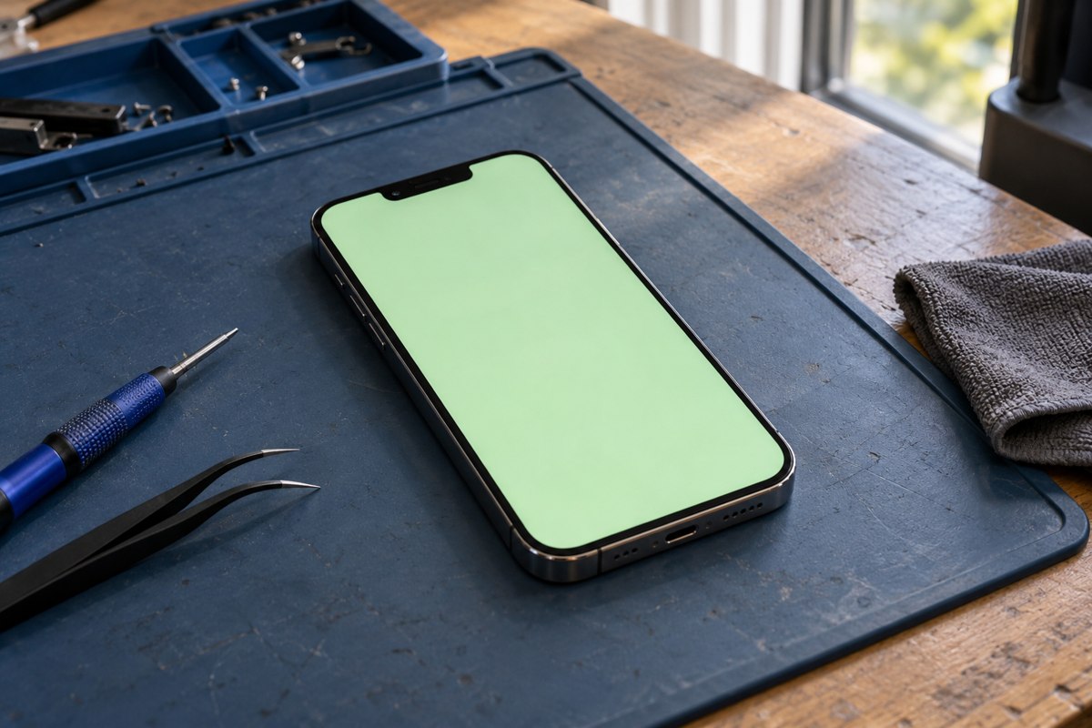 iPhone 13 Pro için yeşil ekran belirtisinin temsili — temsili atölye görseli