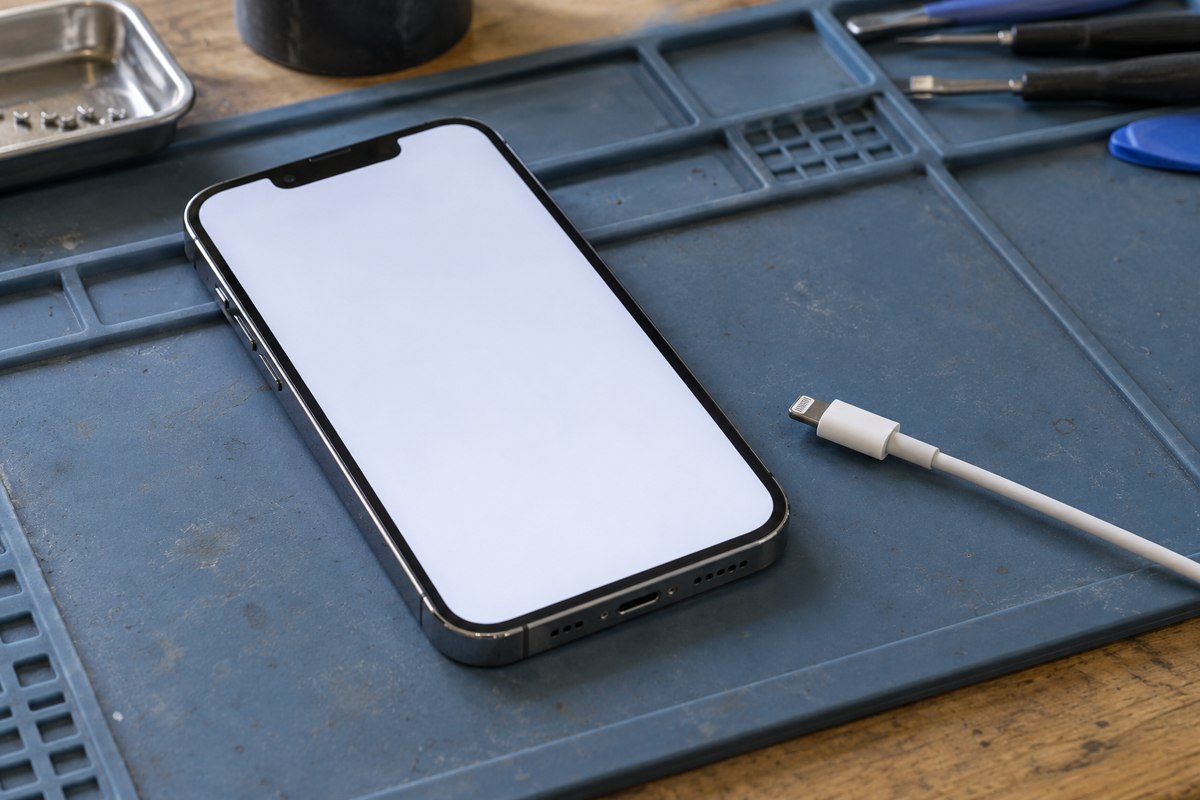 iPhone 13 Pro için beyaz ekran belirtisinin temsili — temsili atölye görseli