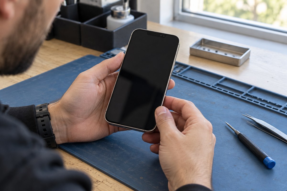 iPhone 13 için kapalı cihazın dış incelemesi — temsili atölye görseli