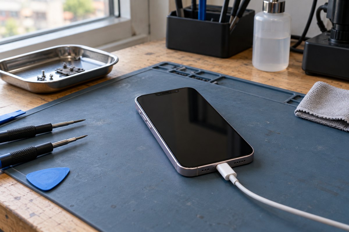 iPhone 13 mini için kablolu şarj bağlantısı — temsili atölye görseli