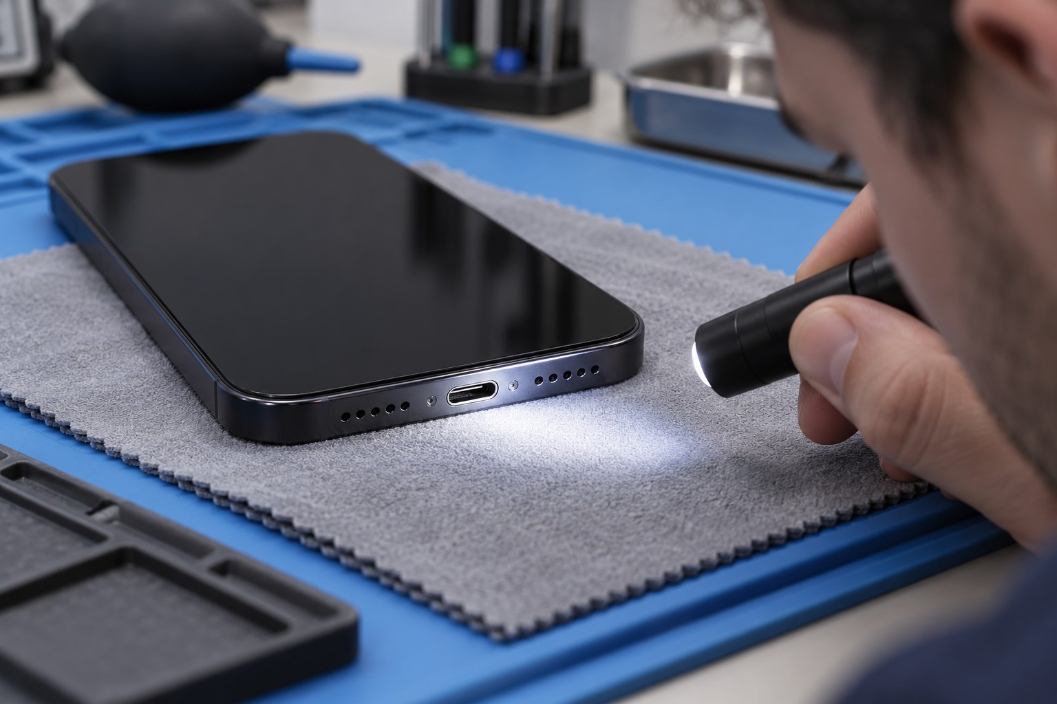 USB-C bağlantı noktasının içine müdahale etmeden dışarıdan incelenmesi