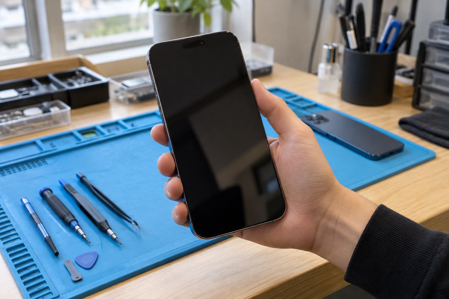 Büyük ekranlı iPhone’un tek elle tutuşunun değerlendirilmesi — temsili atölye görseli