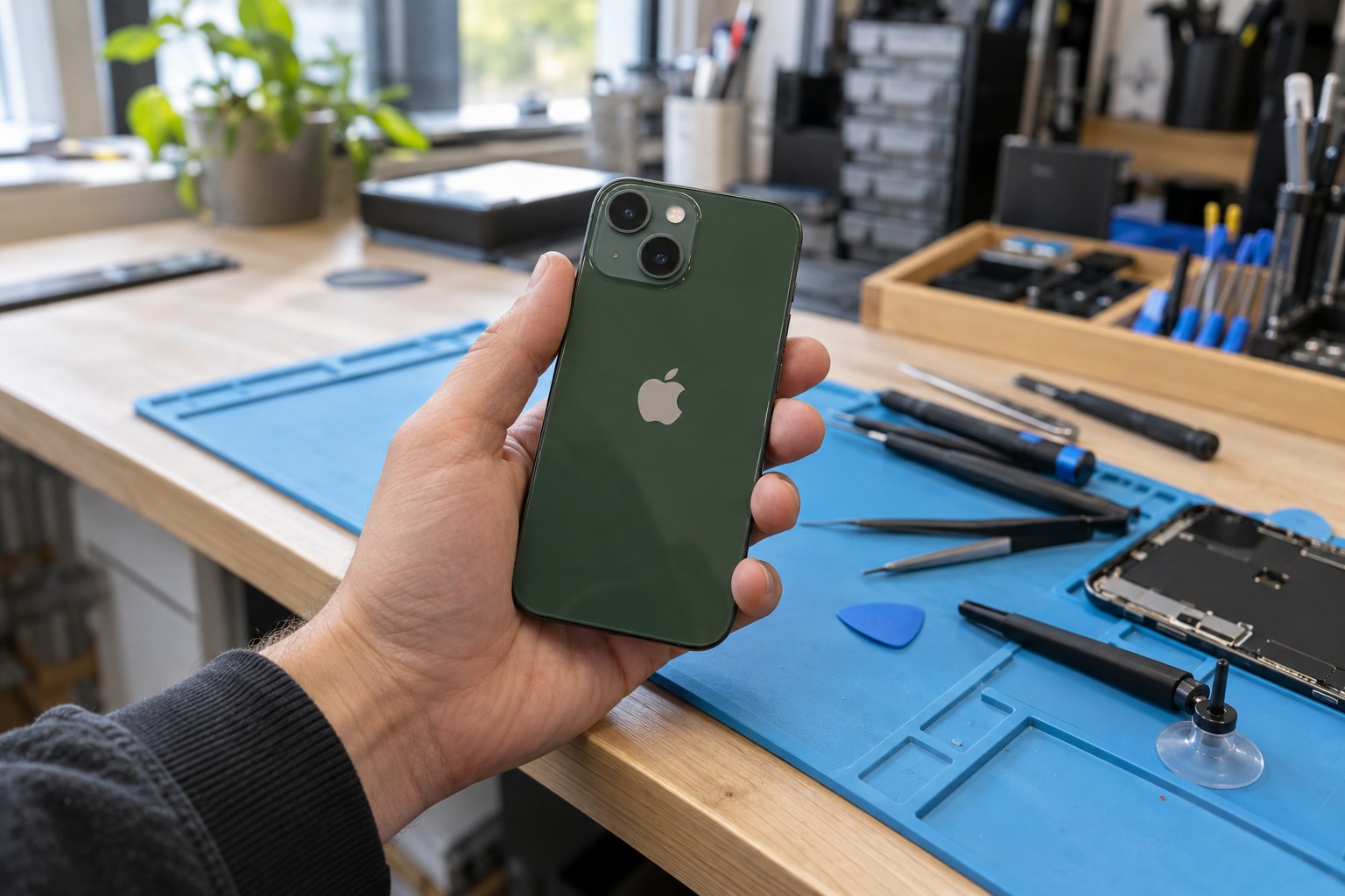 Kompakt iPhone 13 mini’nin elde tutulması — temsili atölye görseli