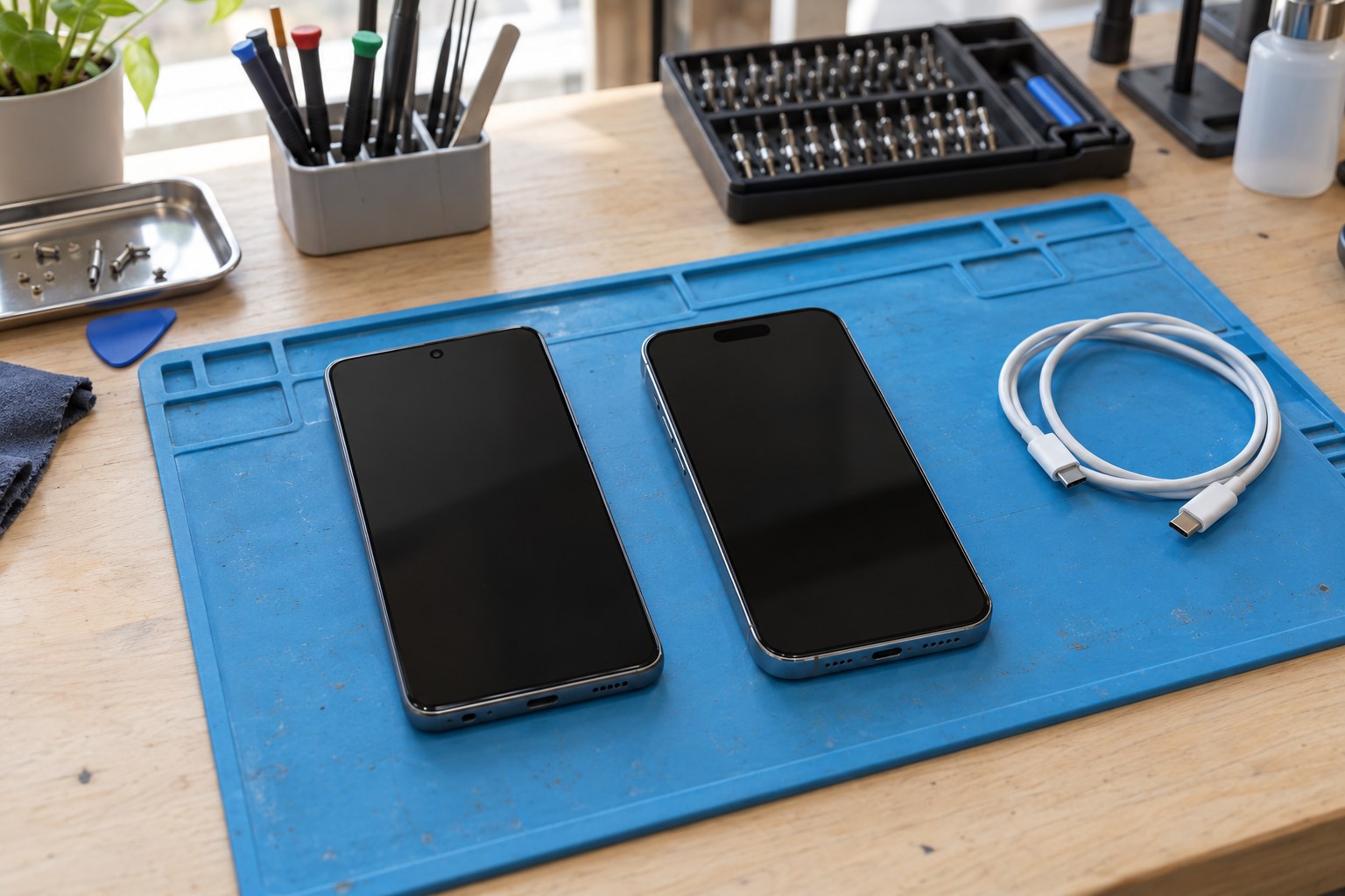 Android telefondan iPhone’a geçiş hazırlığı — temsili atölye görseli