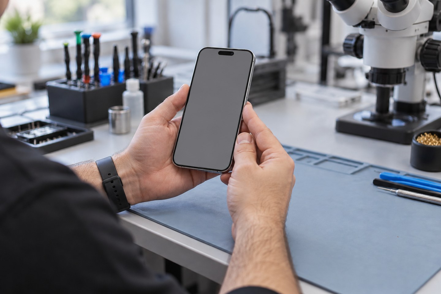 iPhone ekranının dengeli ışık altında dışarıdan incelenmesi