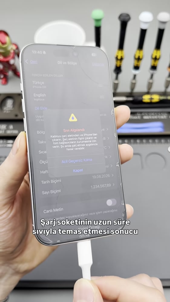 iPhone ekranında sıvı algılandı uyarısı