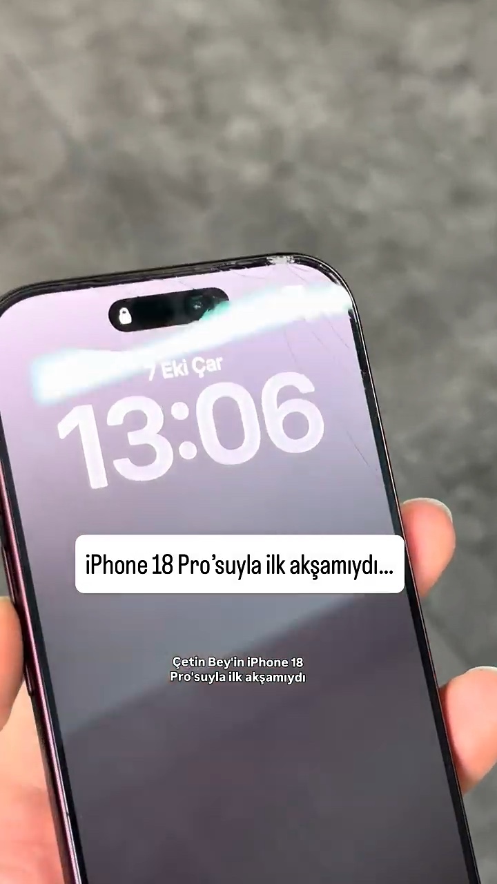 FPPRO videosunda üst kenarındaki ön cam çatlakları görülen iPhone 18 Pro