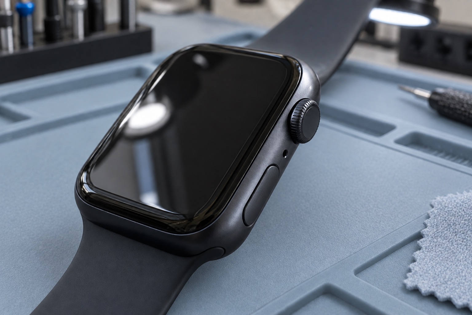 Apple Watch Series 9 Digital Crown ve yan düğmesinin yakın görünümü