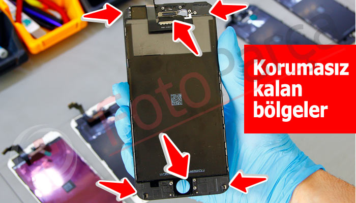 iPhone ekranda korumasız kalan bölgeler