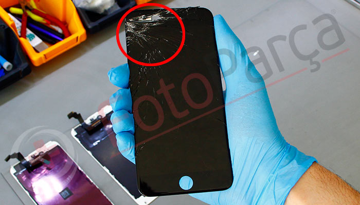 Sol üst köşeden kırılan iphone 6